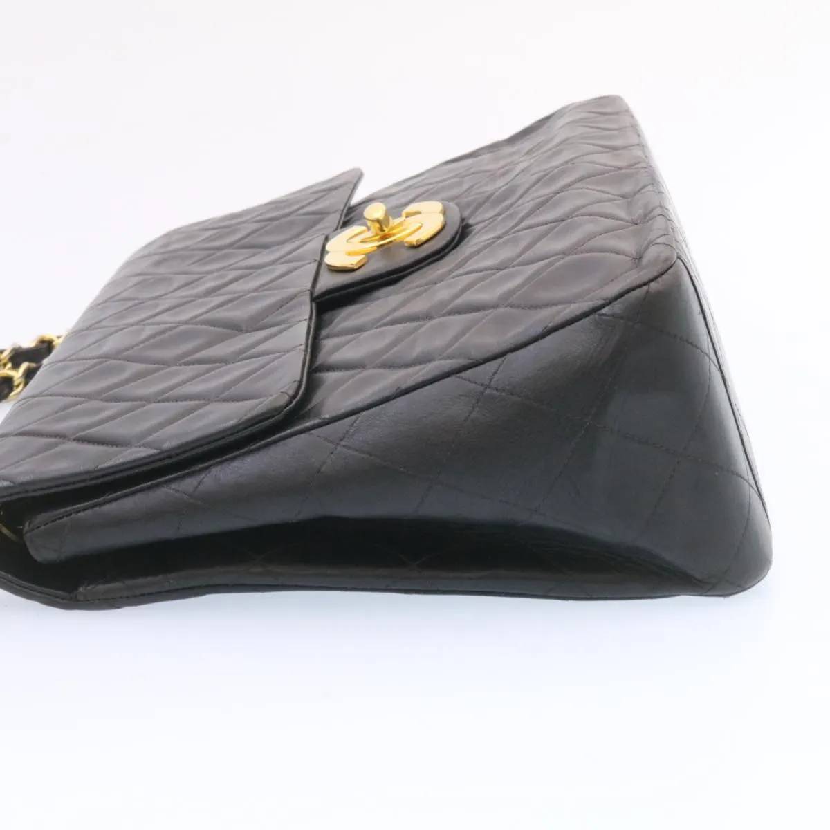 CHANEL Big Matelasse Flap Chain Shoulder Bag Lamb Skin Black Gold  am1276gA