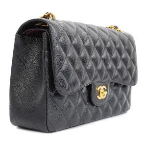Chanel  Big Matelasse W Flap W Chain Women's Leather Shoulder Bag Black