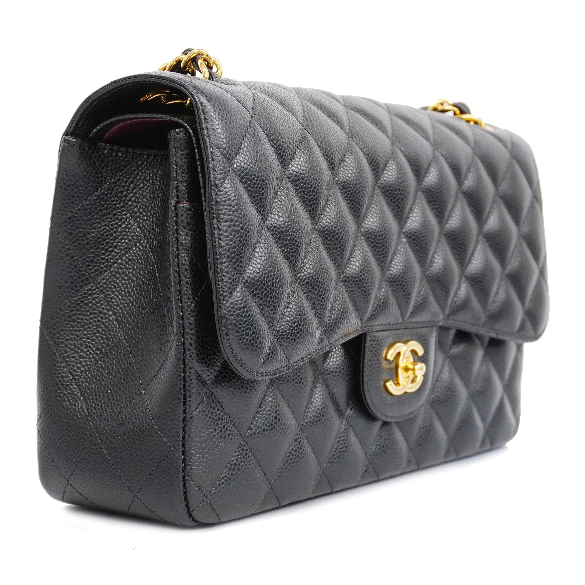 Chanel  Big Matelasse W Flap W Chain Women's Leather Shoulder Bag Black