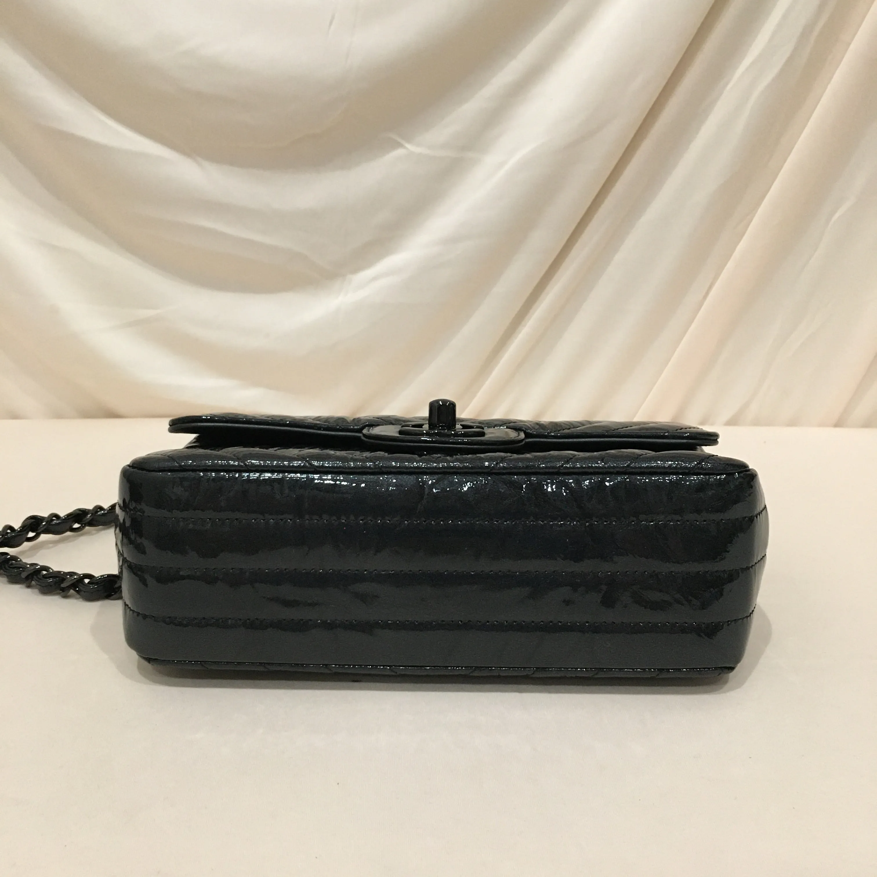Chanel Black Chevron Patent Black Hardware Single New Shoulder Bag Sku# 75886