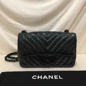 Chanel Black Chevron Patent Black Hardware Single New Shoulder Bag Sku# 75886