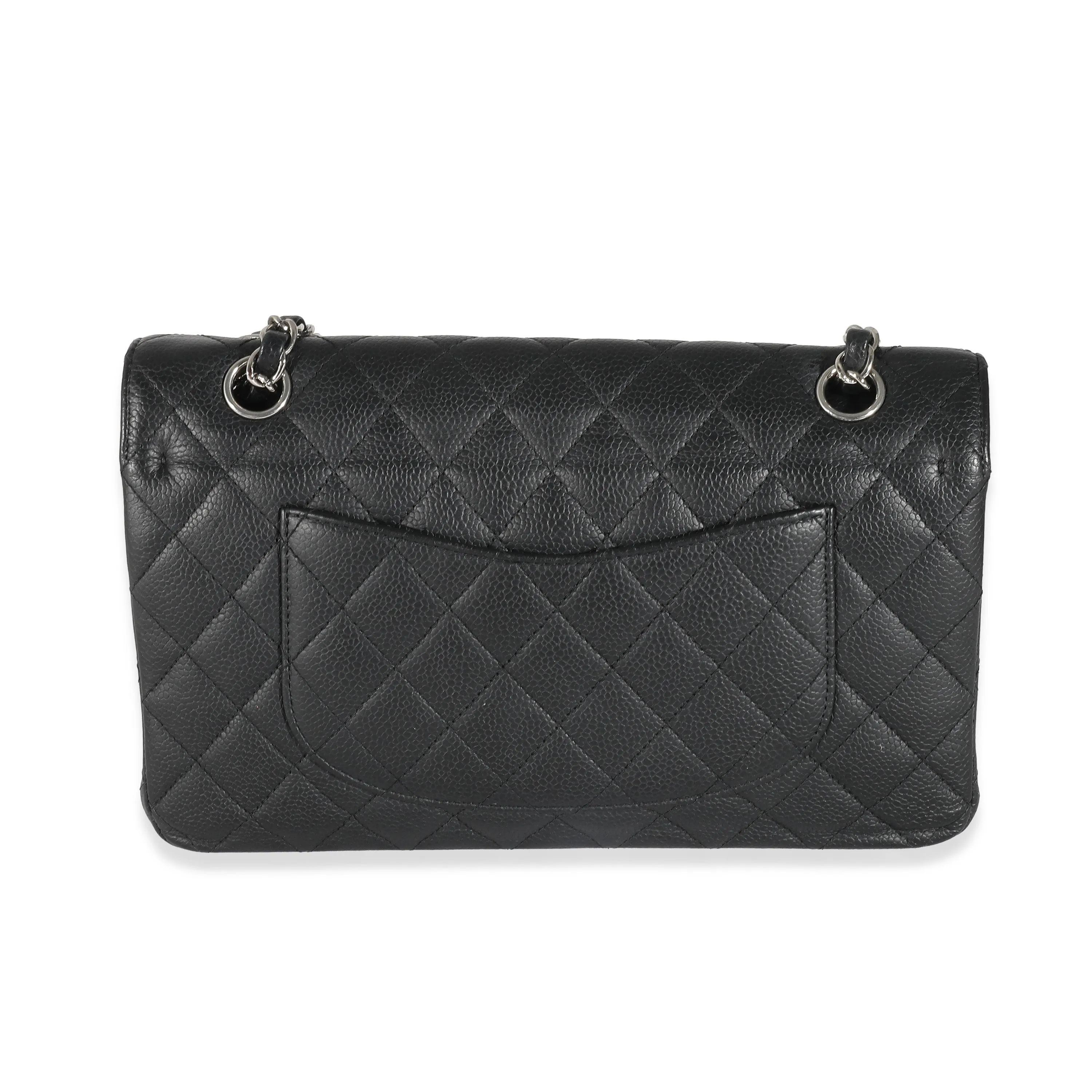 CHANEL Black Quilted Caviar Medium Classic Double Flap Bag