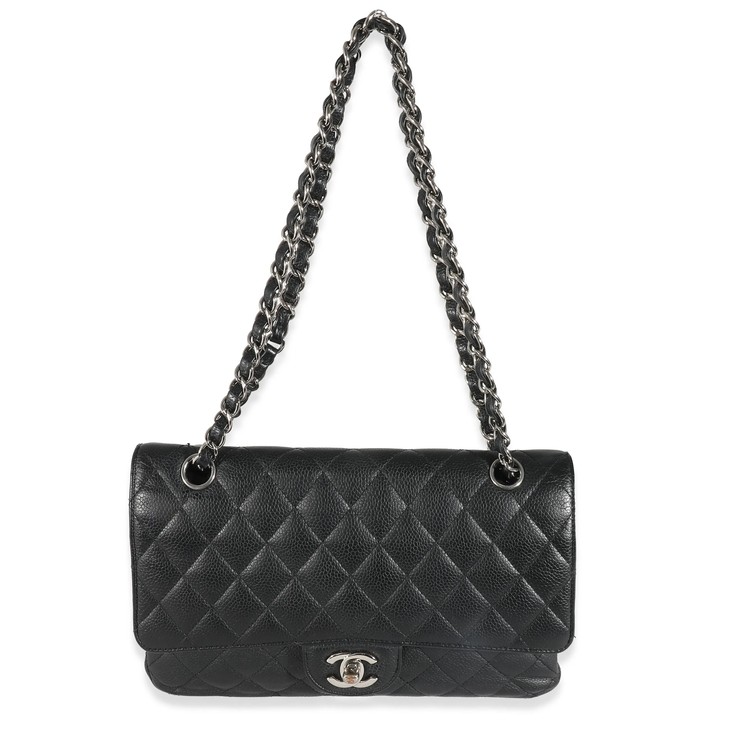 CHANEL Black Quilted Caviar Medium Classic Double Flap Bag