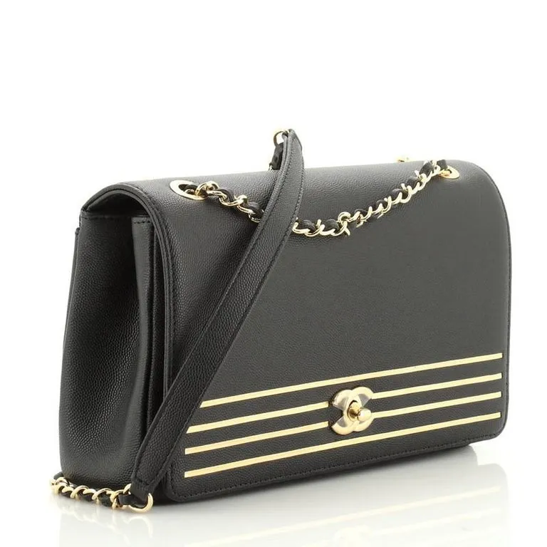 CHANEL Caviar Leather Captain Gold Flap Bag