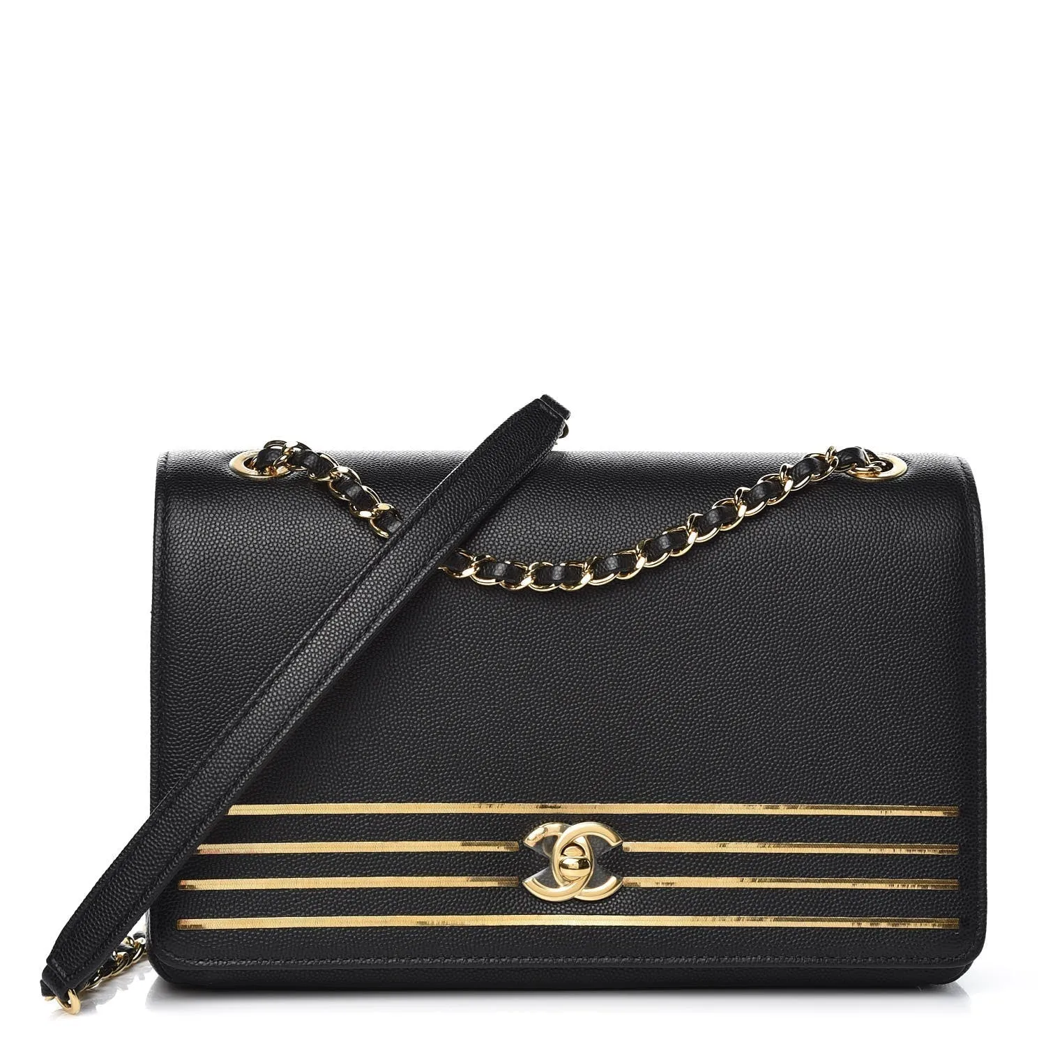 CHANEL Caviar Leather Captain Gold Flap Bag