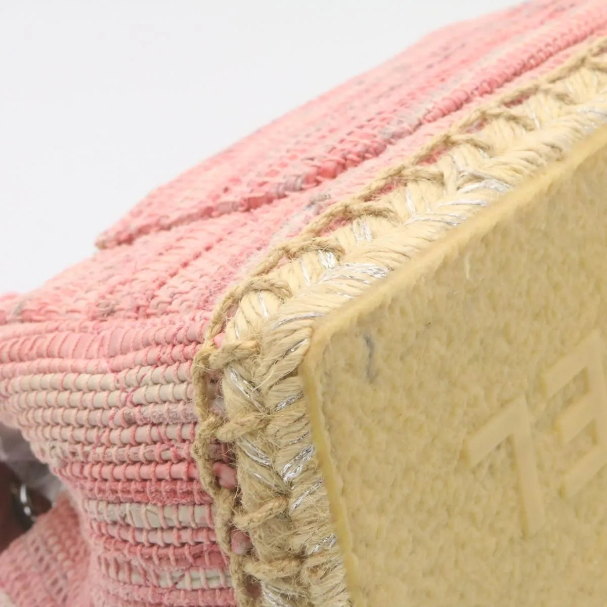 Chanel Chain Flap Shoulder Bag Turn Lock Canvas Pink CC Auth bs334A