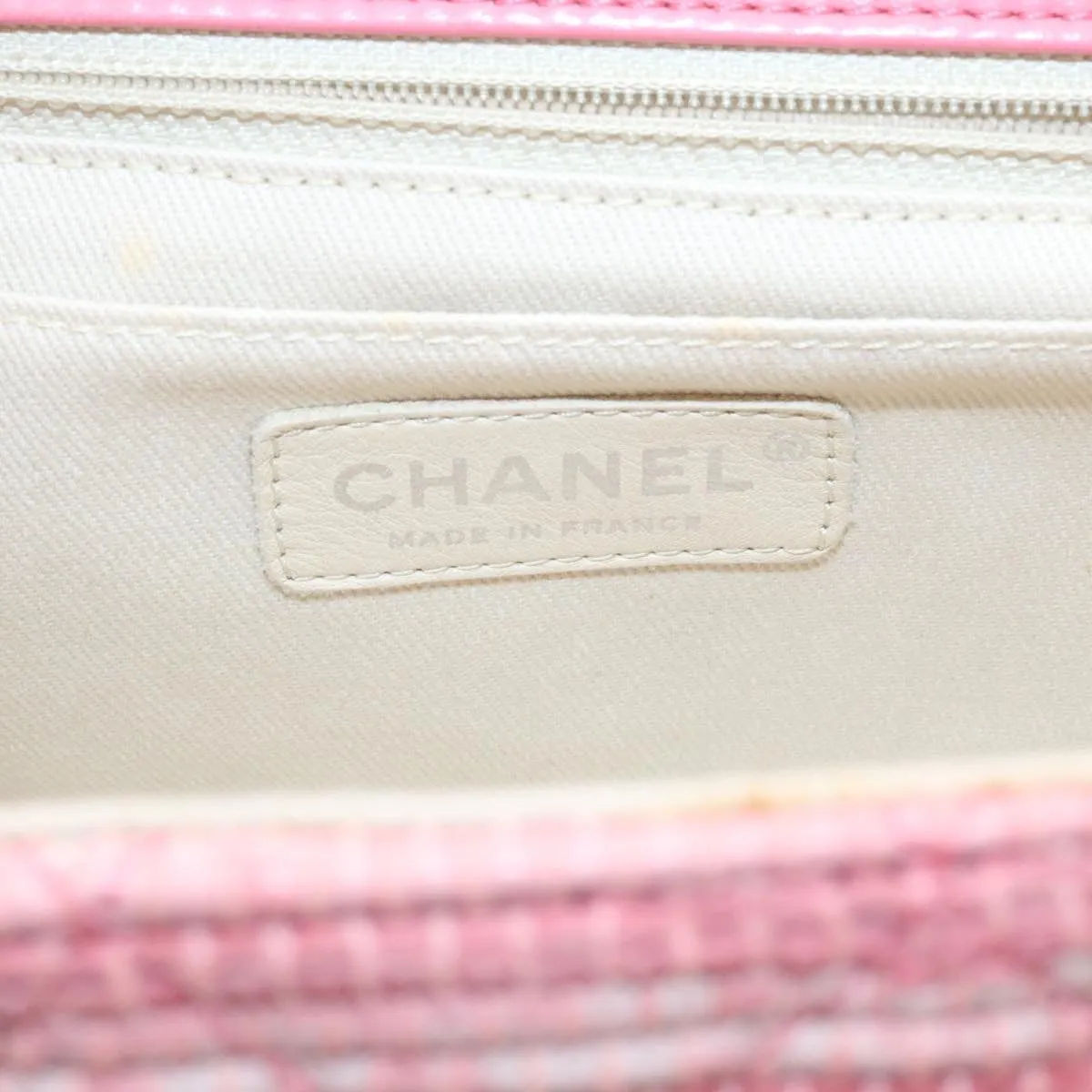 Chanel Chain Flap Shoulder Bag Turn Lock Canvas Pink CC Auth bs334A