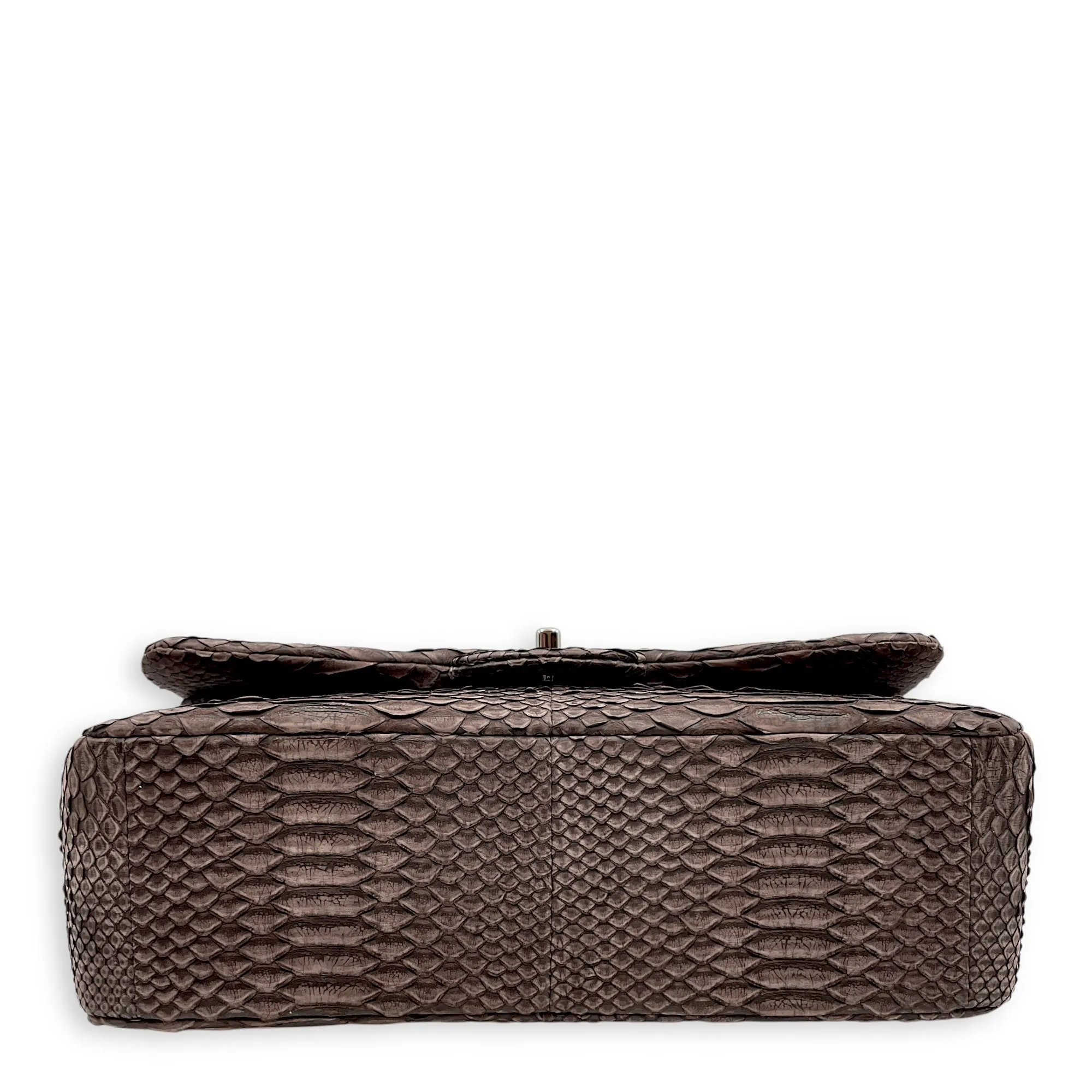 Chanel Classic (DF) Jumbo Dark Brown Shoulder Bag in Python Leather, Palladium hardware