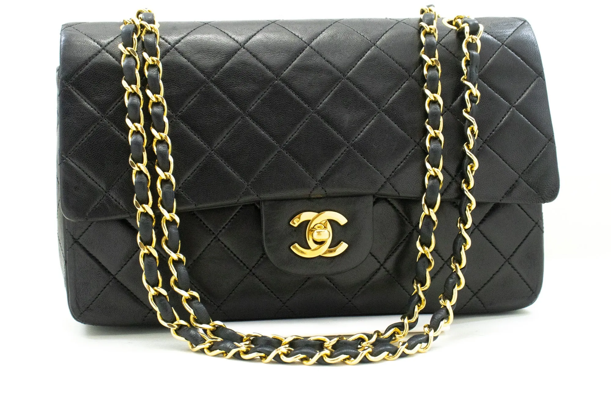 CHANEL Classic Double New 10" Chain Shoulder Bag Black Lambskin