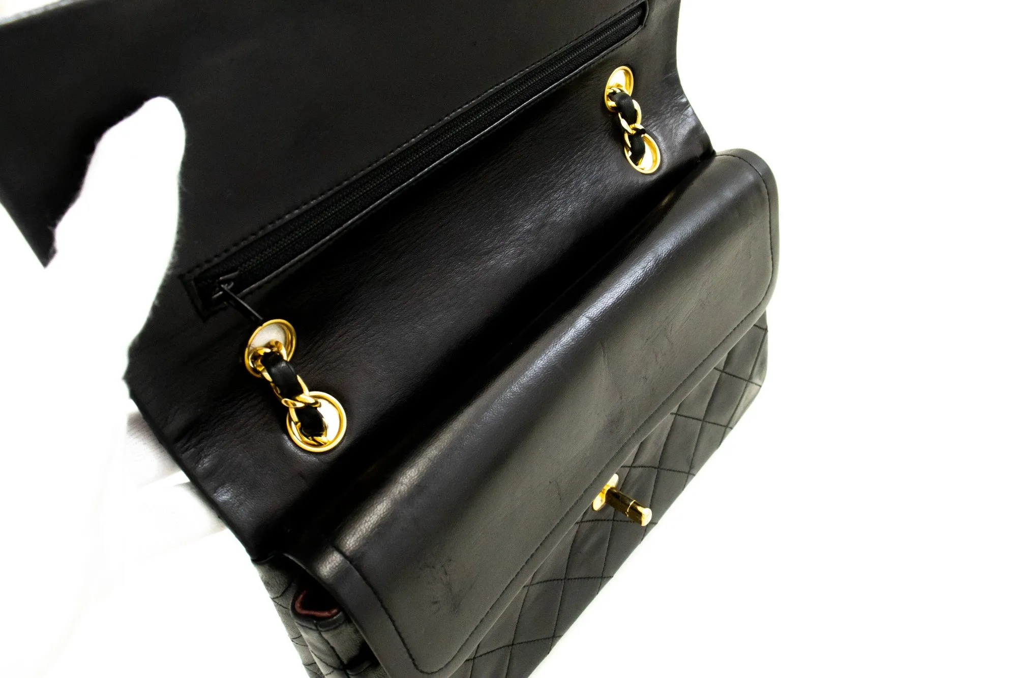 CHANEL Classic Double New 10" Chain Shoulder Bag Black Lambskin