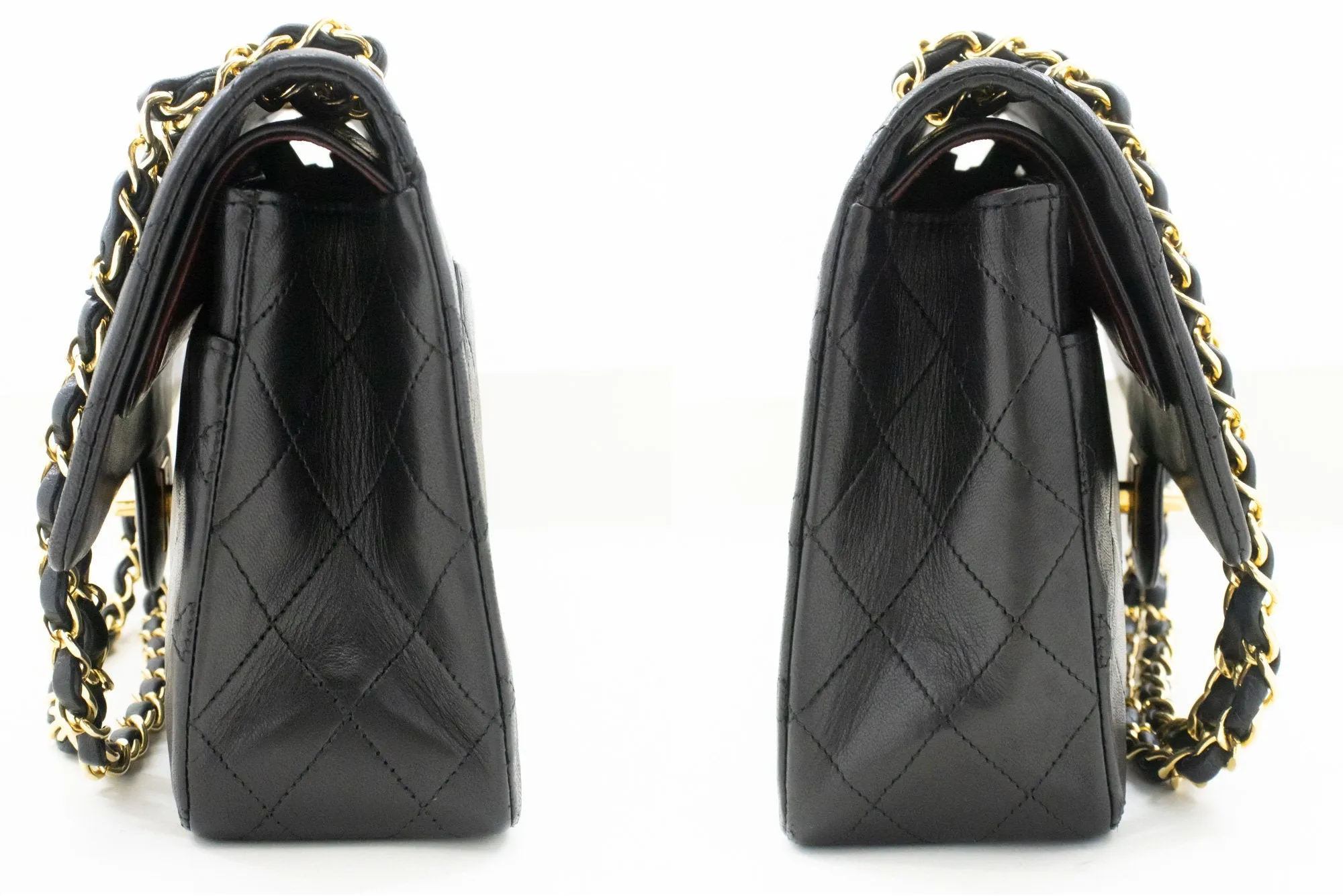 CHANEL Classic Double New 10" Chain Shoulder Bag Black Lambskin