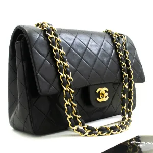 CHANEL Classic Double New 10" Chain Shoulder Bag Black Lambskin