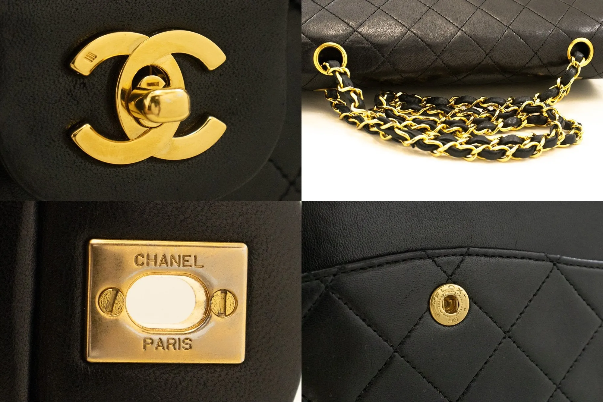 CHANEL Classic Double New 10" Chain Shoulder Bag Black Lambskin