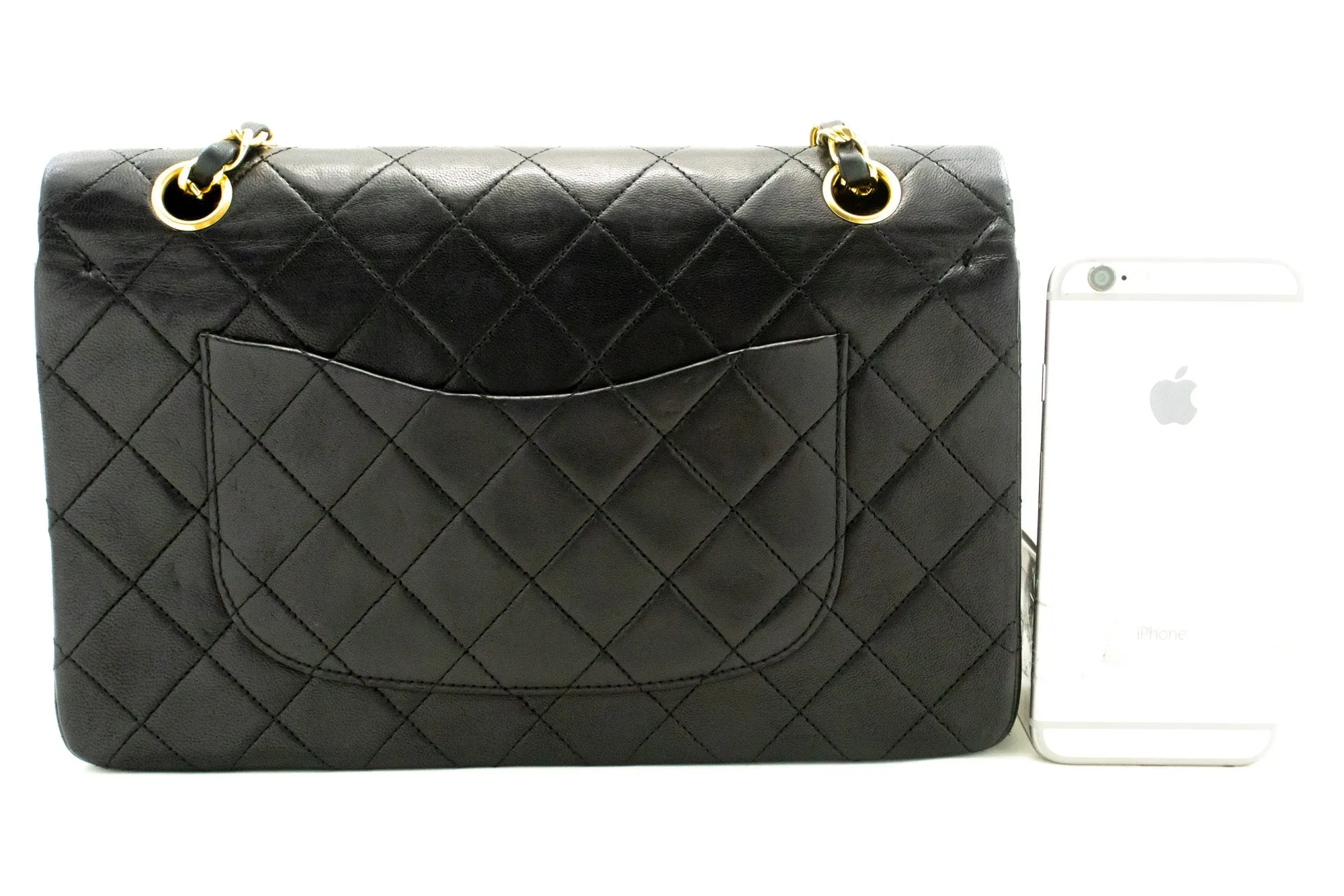 CHANEL Classic Double New 10" Chain Shoulder Bag Black Lambskin