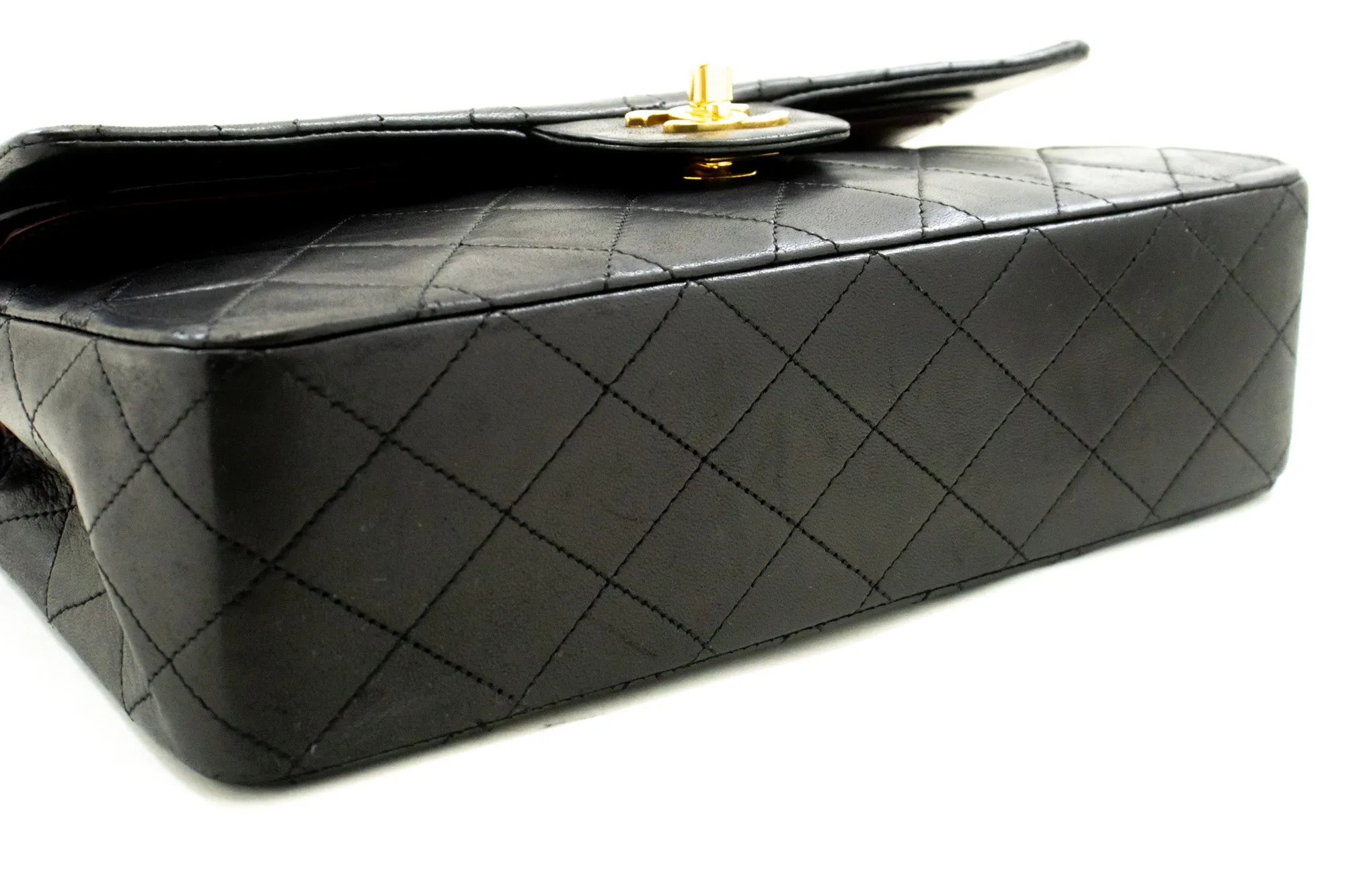 CHANEL Classic Double New 10" Chain Shoulder Bag Black Lambskin
