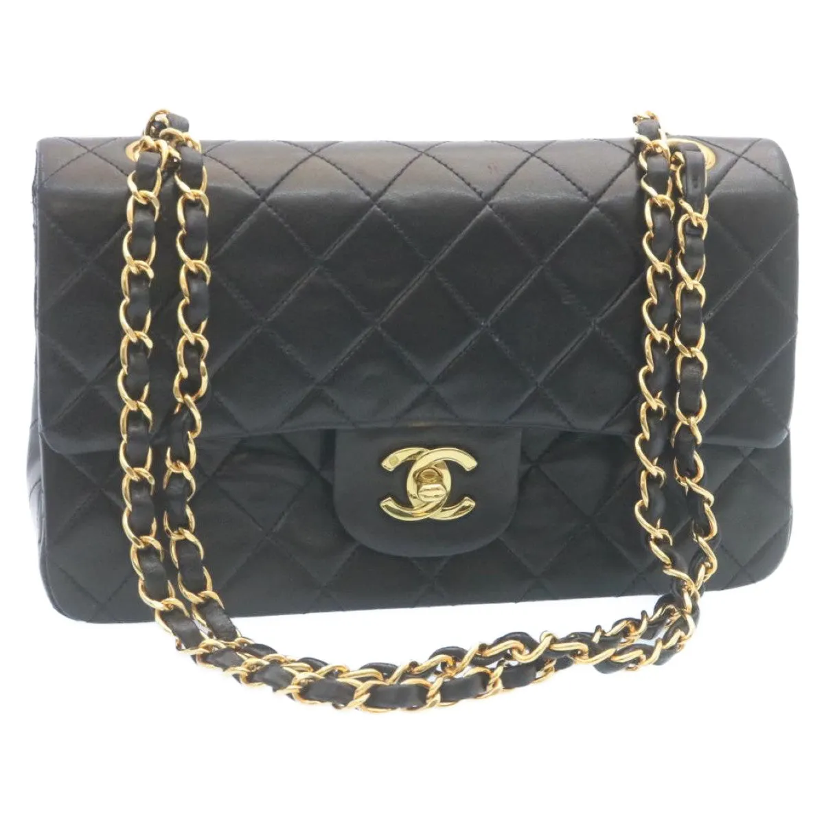Chanel Classic Matelasse 23 Chain Flap Shoulder Bag Lamb Skin Black Auth 29002A
