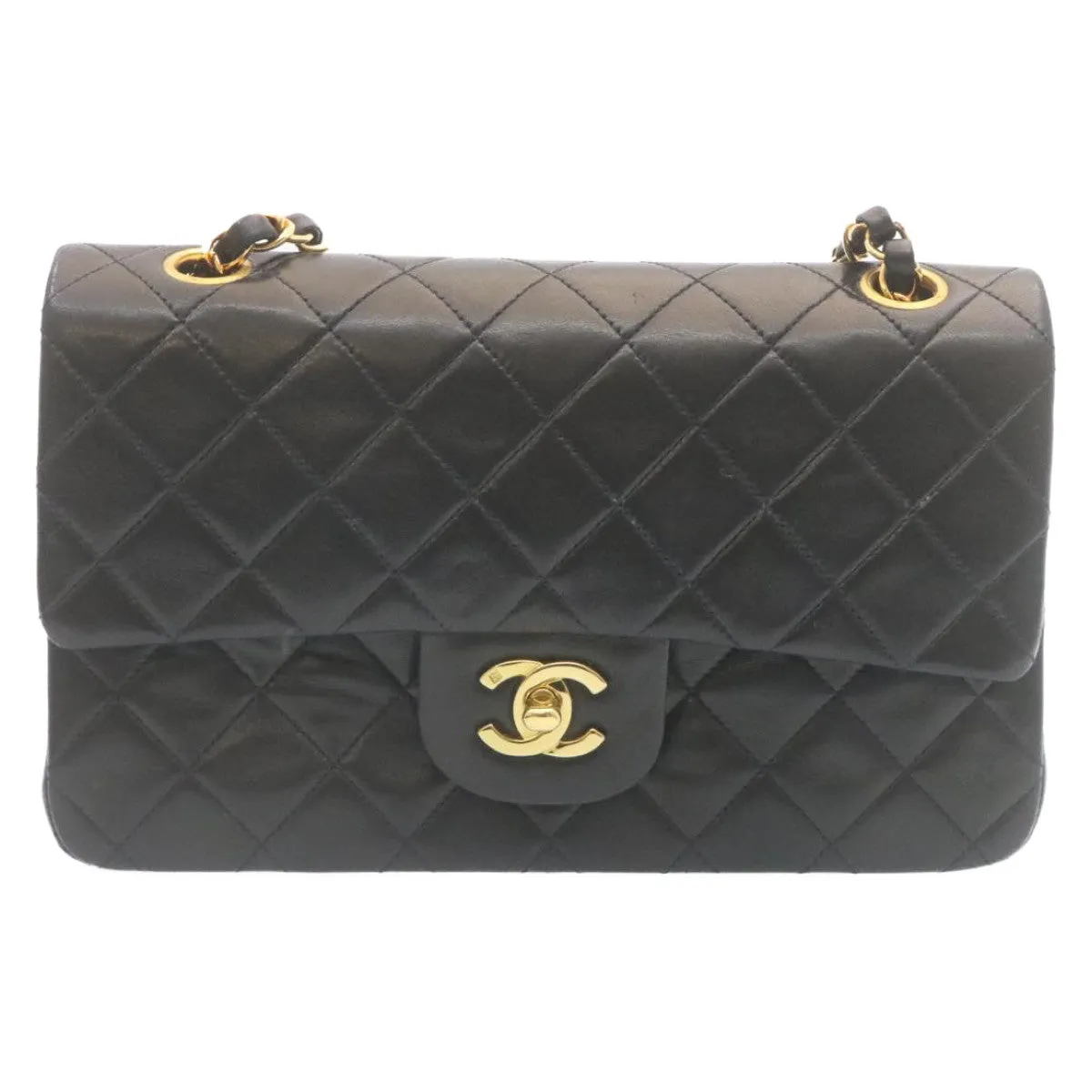 Chanel Classic Matelasse 23 Chain Flap Shoulder Bag Lamb Skin Black Auth 29002A