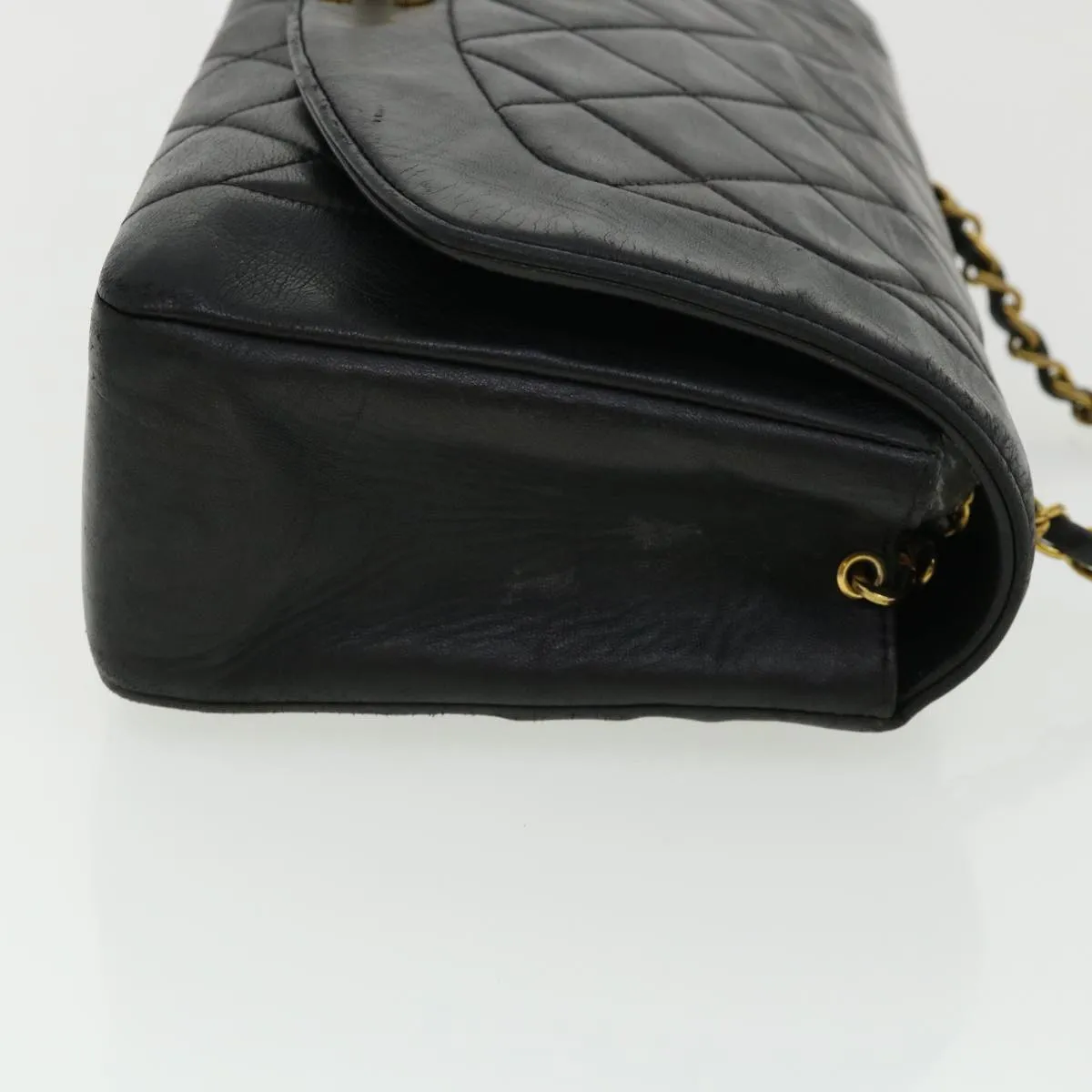 Chanel Diana Matelasse Chain Flap Shoulder Bag Lamb Skin Black Gold  25036A