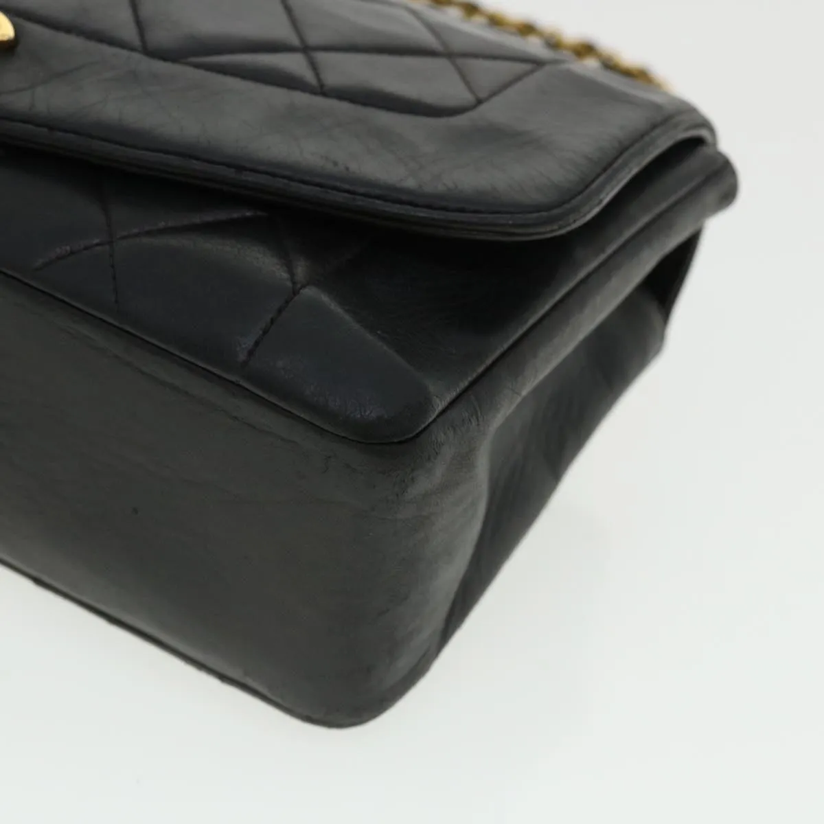 Chanel Diana Matelasse Chain Flap Shoulder Bag Lamb Skin Black Gold  25036A