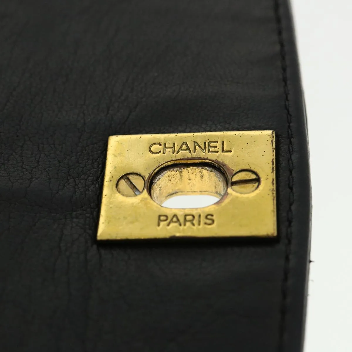 Chanel Diana Matelasse Chain Flap Shoulder Bag Lamb Skin Black Gold  25036A