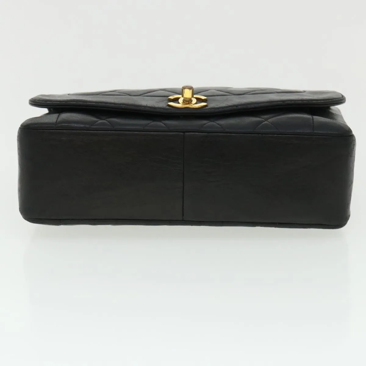 Chanel Diana Matelasse Chain Flap Shoulder Bag Lamb Skin Black Gold  25036A