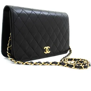 CHANEL Full New Chain Shoulder Bag Clutch Black Quilted Lambskin