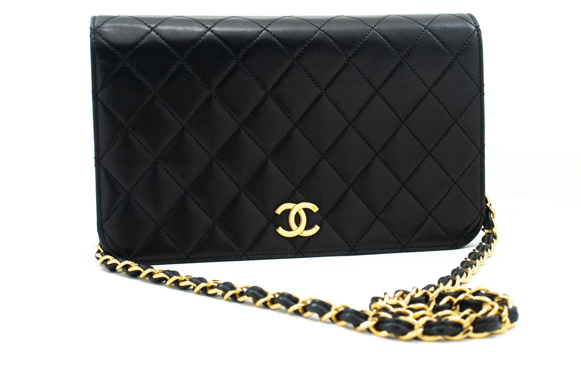 CHANEL Full New Chain Shoulder Bag Clutch Black Quilted Lambskin