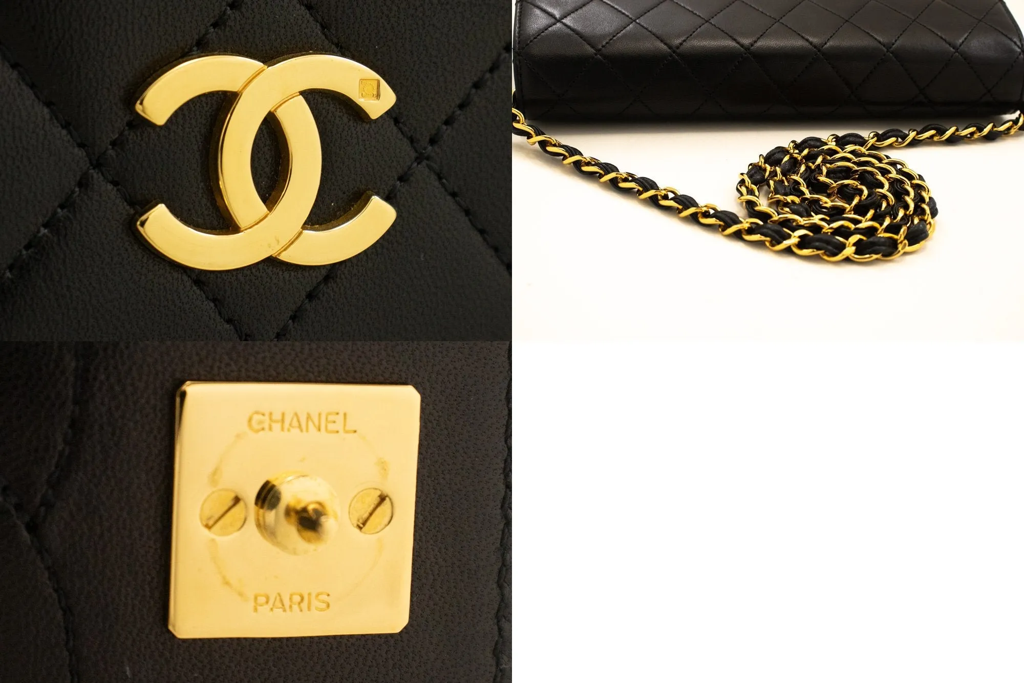 CHANEL Full New Chain Shoulder Bag Clutch Black Quilted Lambskin