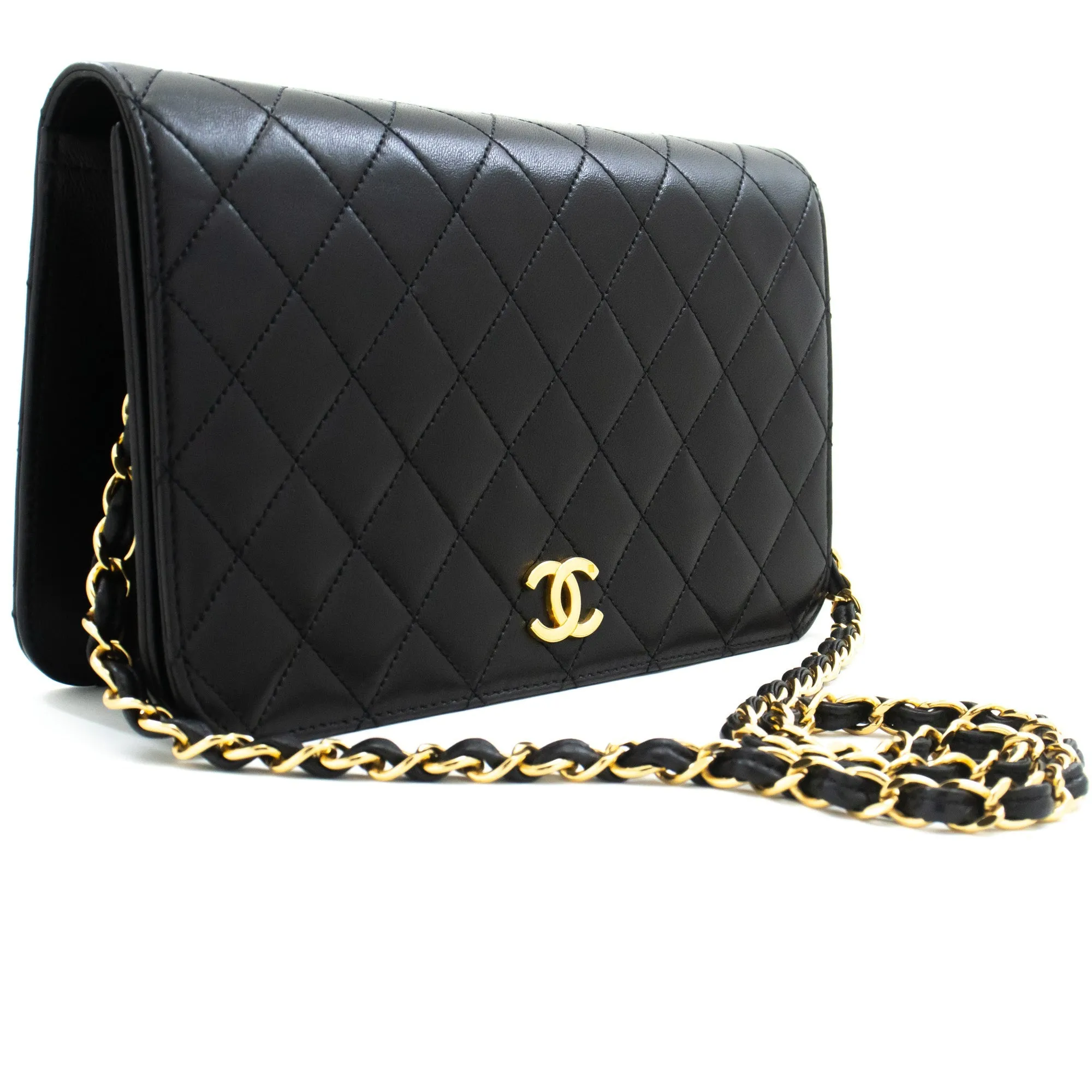 CHANEL Full New Chain Shoulder Bag Clutch Black Quilted Lambskin