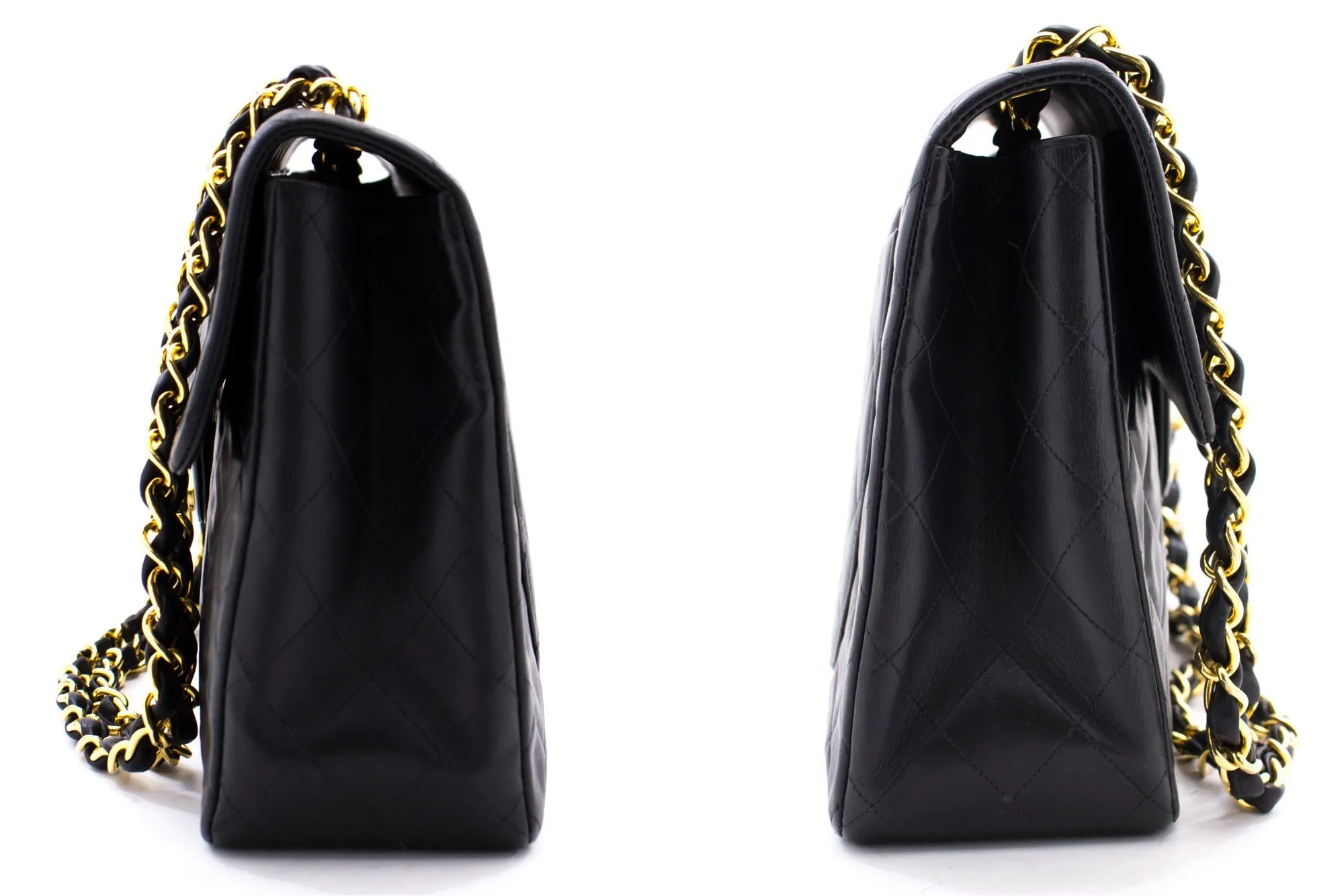 CHANEL Jumbo 13" Maxi 2.55 New Chain Shoulder Bag Black Lambskin