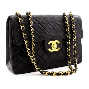 CHANEL Jumbo 13" Maxi 2.55 New Chain Shoulder Bag Black Lambskin