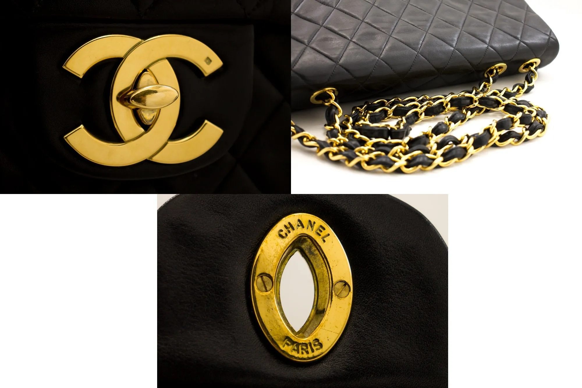 CHANEL Jumbo 13" Maxi 2.55 New Chain Shoulder Bag Black Lambskin