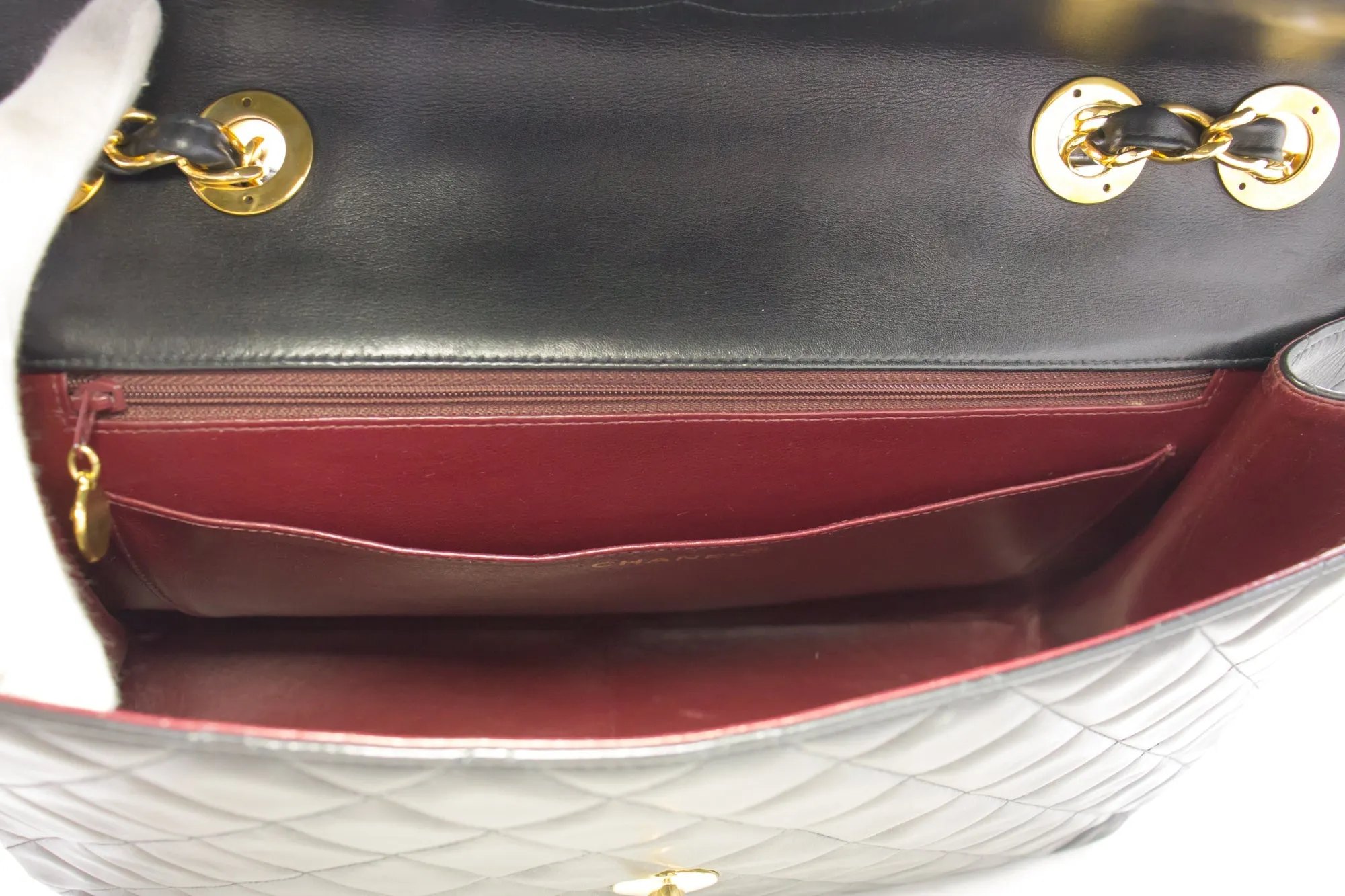 CHANEL Jumbo 13" Maxi 2.55 New Chain Shoulder Bag Black Lambskin