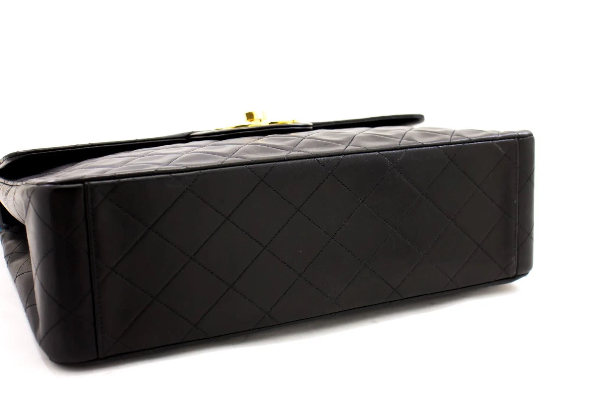 CHANEL Jumbo 13" Maxi 2.55 New Chain Shoulder Bag Black Lambskin