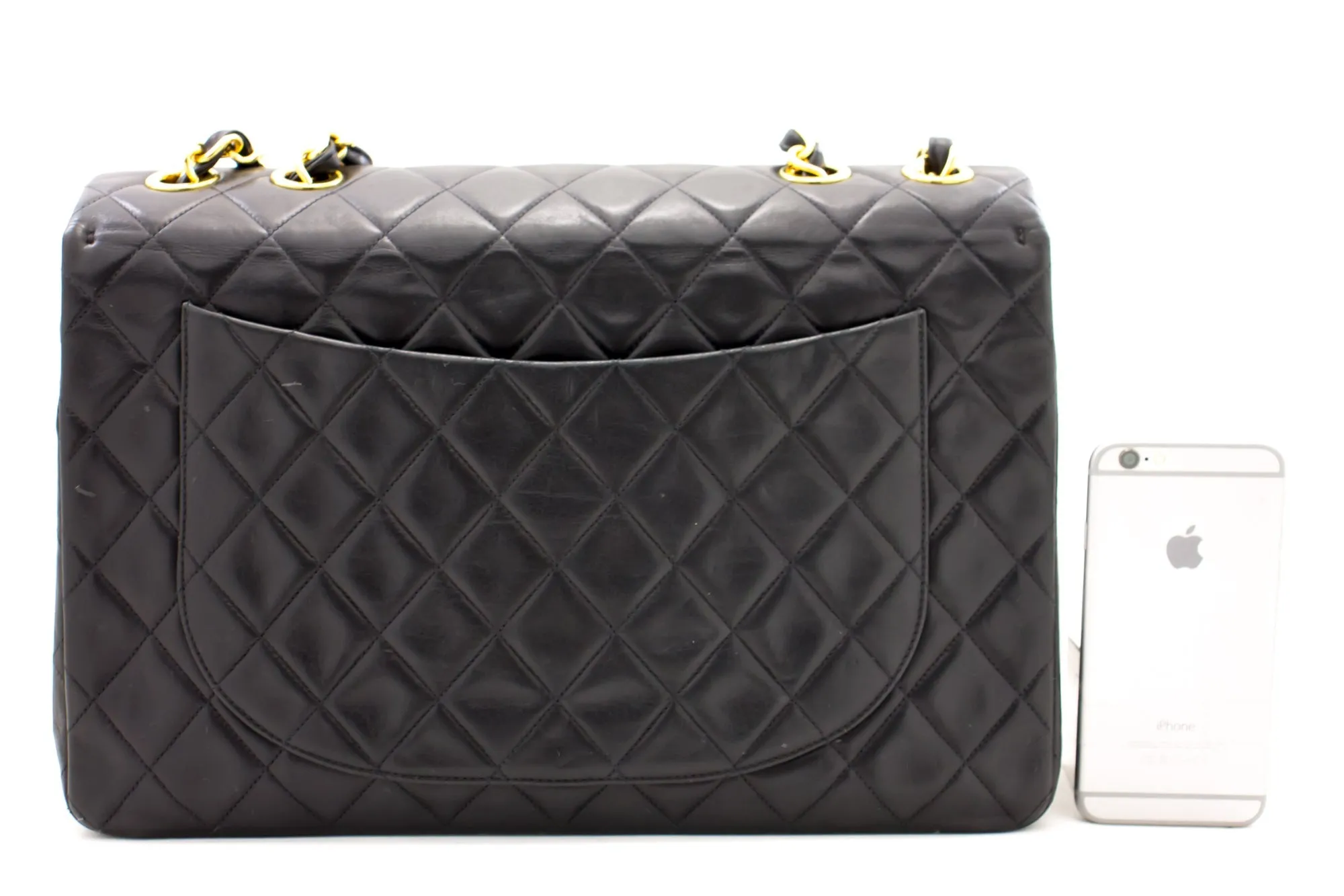 CHANEL Jumbo 13" Maxi 2.55 New Chain Shoulder Bag Black Lambskin