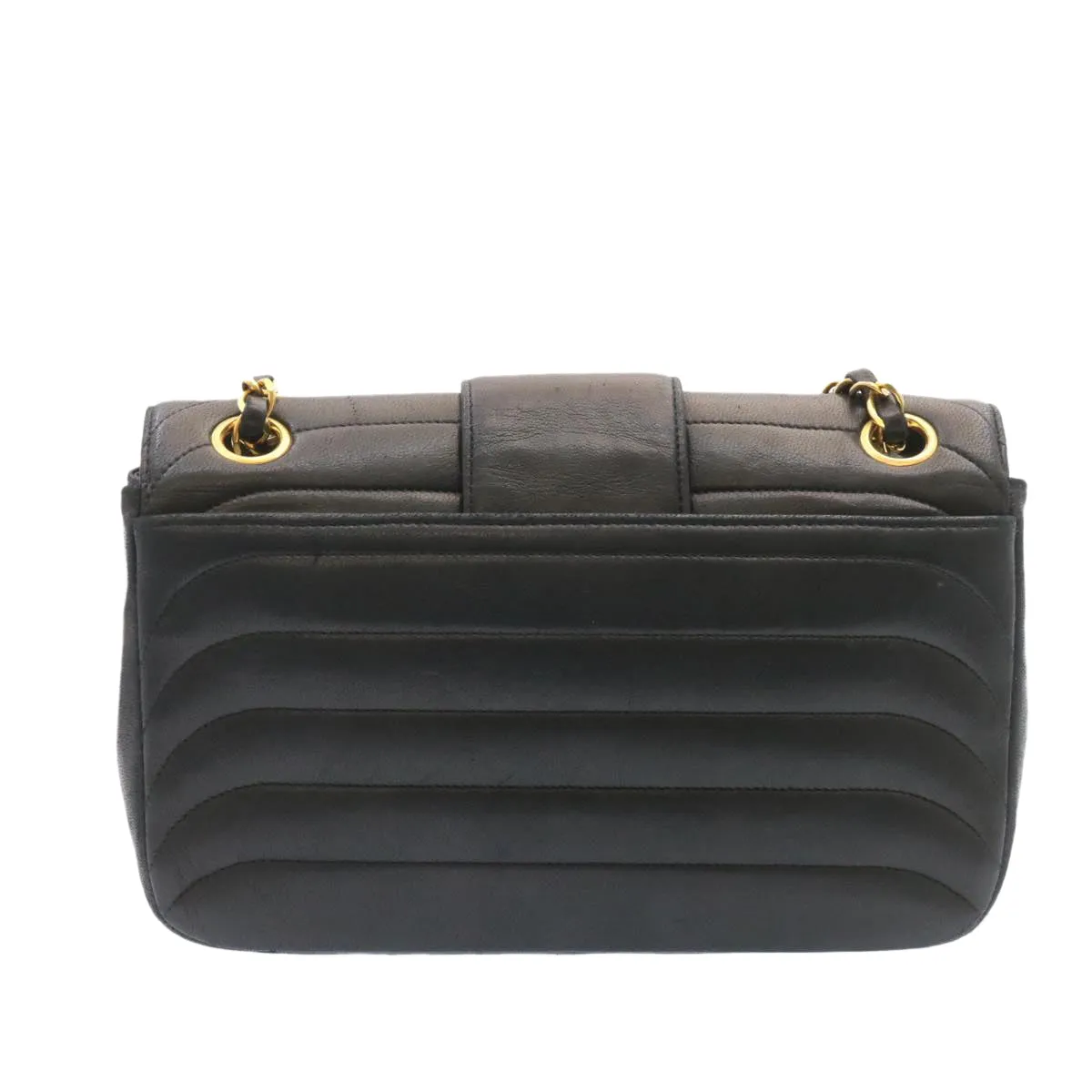 Chanel Lamb Skin Double Flap Chain Shoulder Bag Black CC  26207A