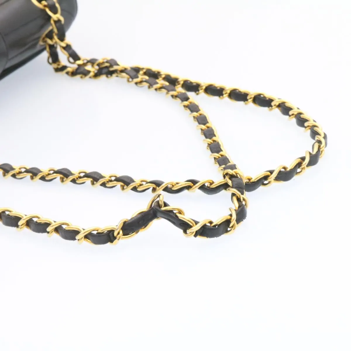 Chanel Lamb Skin Double Flap Chain Shoulder Bag Black CC  26207A