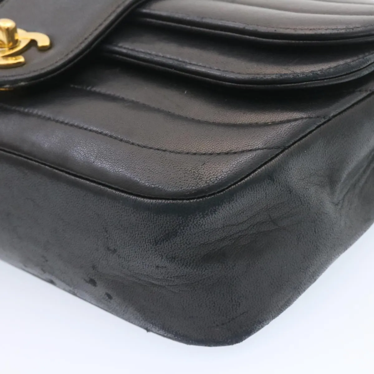 Chanel Lamb Skin Double Flap Chain Shoulder Bag Black CC  26207A