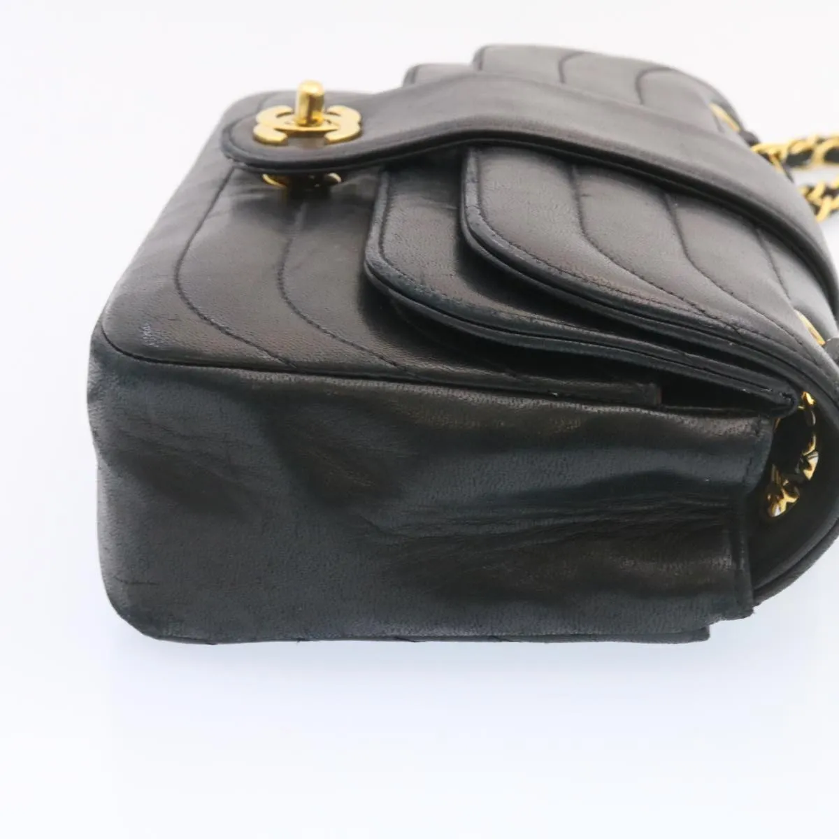 Chanel Lamb Skin Double Flap Chain Shoulder Bag Black CC  26207A