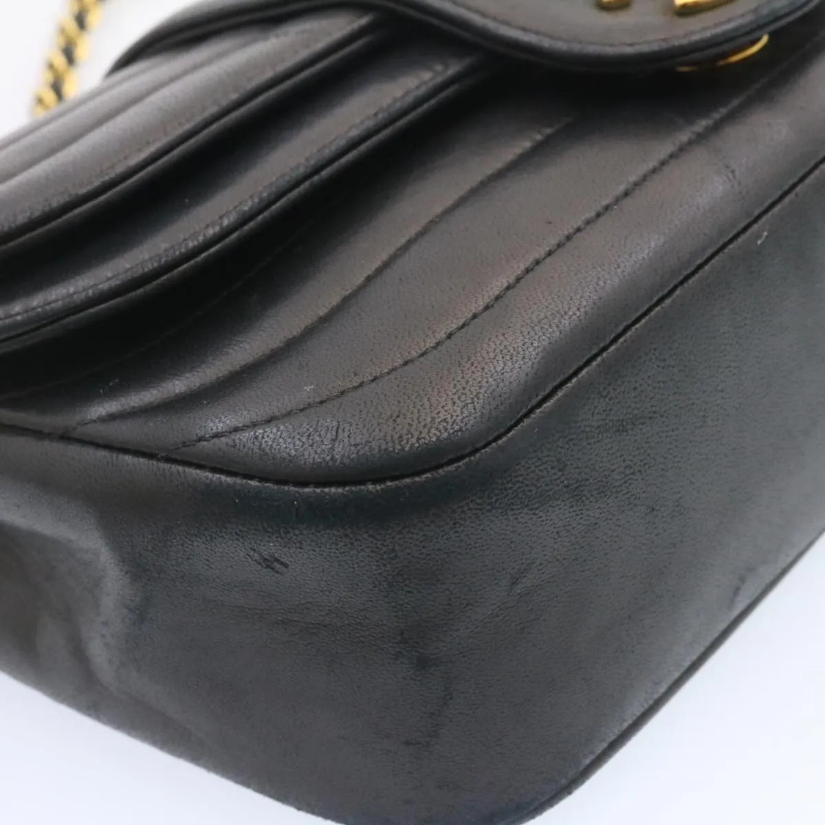 Chanel Lamb Skin Double Flap Chain Shoulder Bag Black CC  26207A