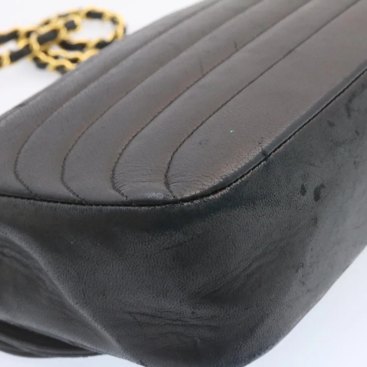 Chanel Lamb Skin Double Flap Chain Shoulder Bag Black CC  26207A