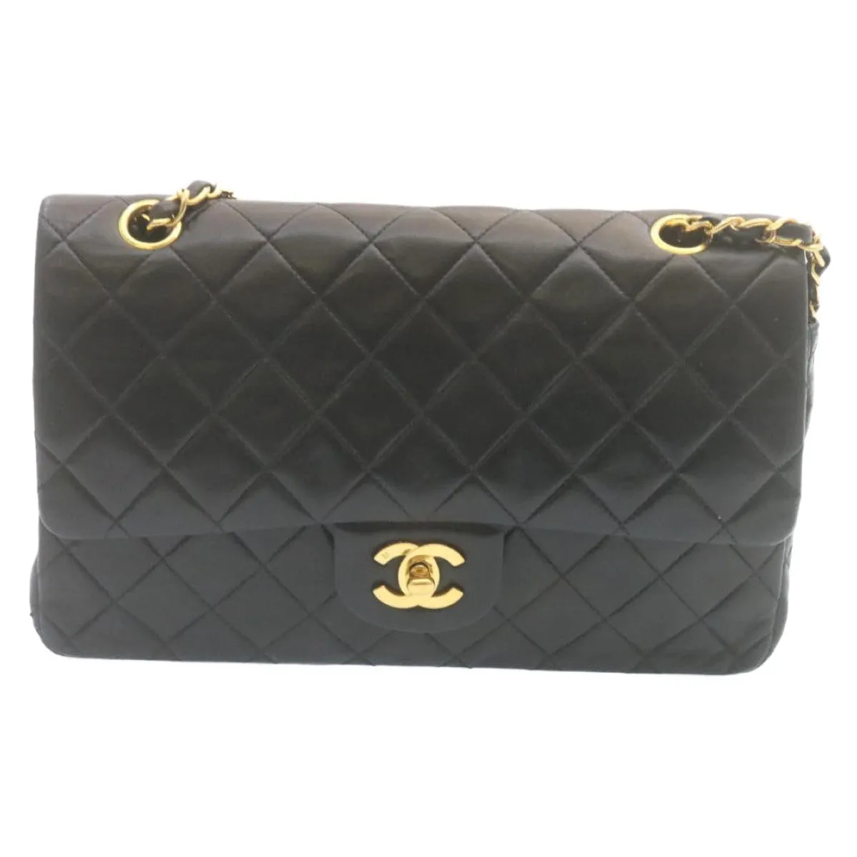 Chanel Matelasse Chain Flap Classic Shoulder Bag Lamb Skin Black  lt323A