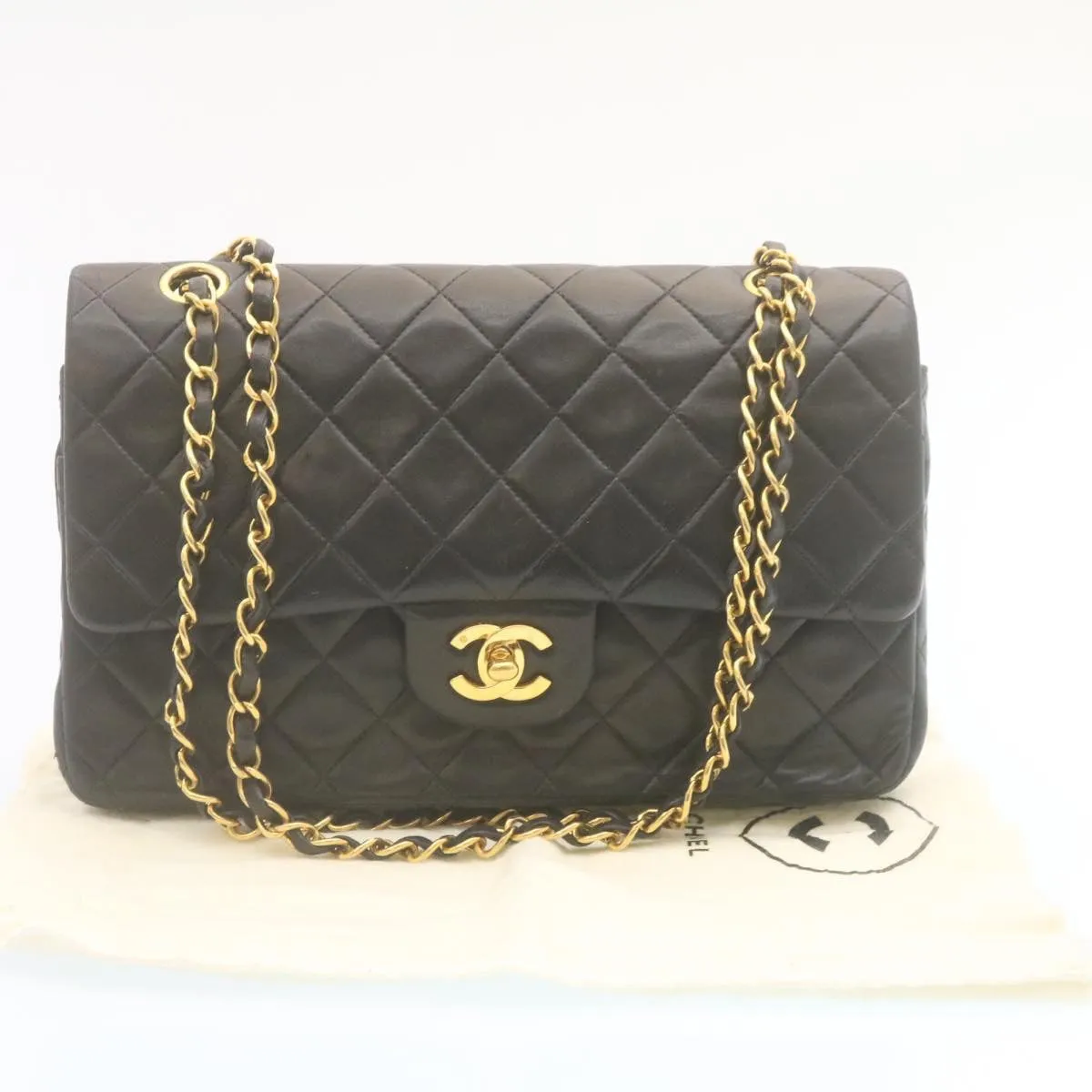 Chanel Matelasse Chain Flap Classic Shoulder Bag Lamb Skin Black  lt323A