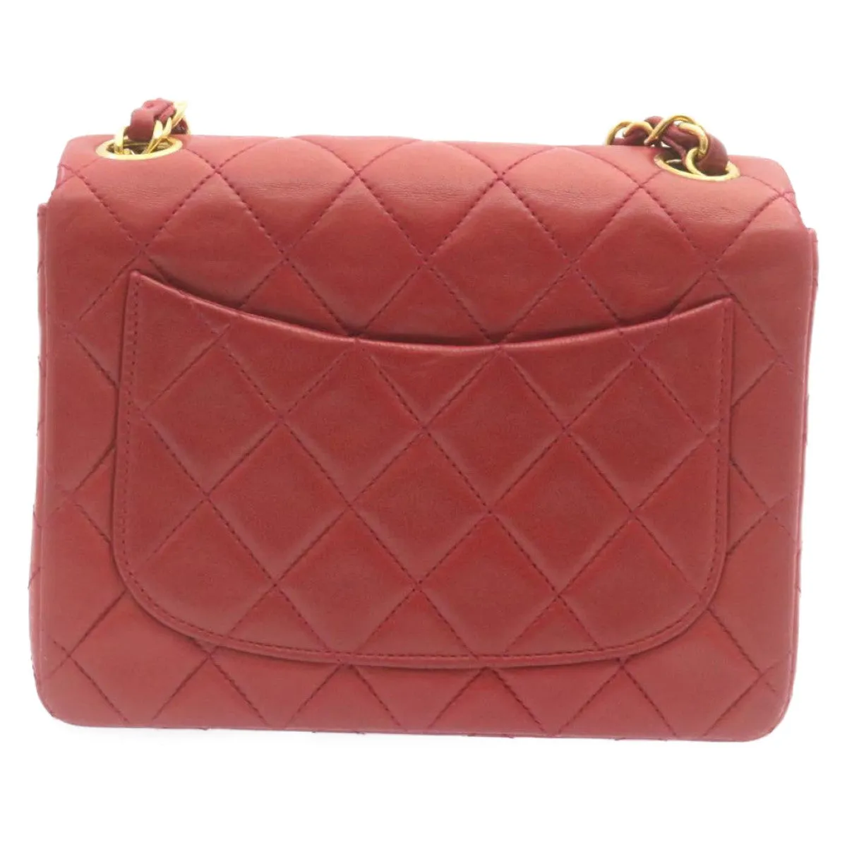 Chanel Matelasse Chain Flap Shoulder Bag Lamb Skin Turn Lock Red CC Auth 28661A