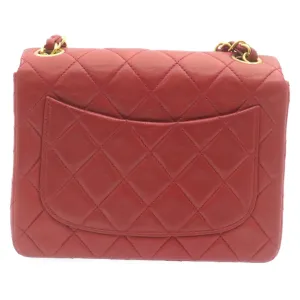 Chanel Matelasse Chain Flap Shoulder Bag Lamb Skin Turn Lock Red CC Auth 28661A