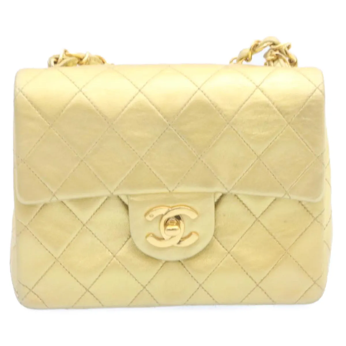 Chanel Matelasse Chain Flap Shoulder Bag Leather Gold CC Auth 25305A