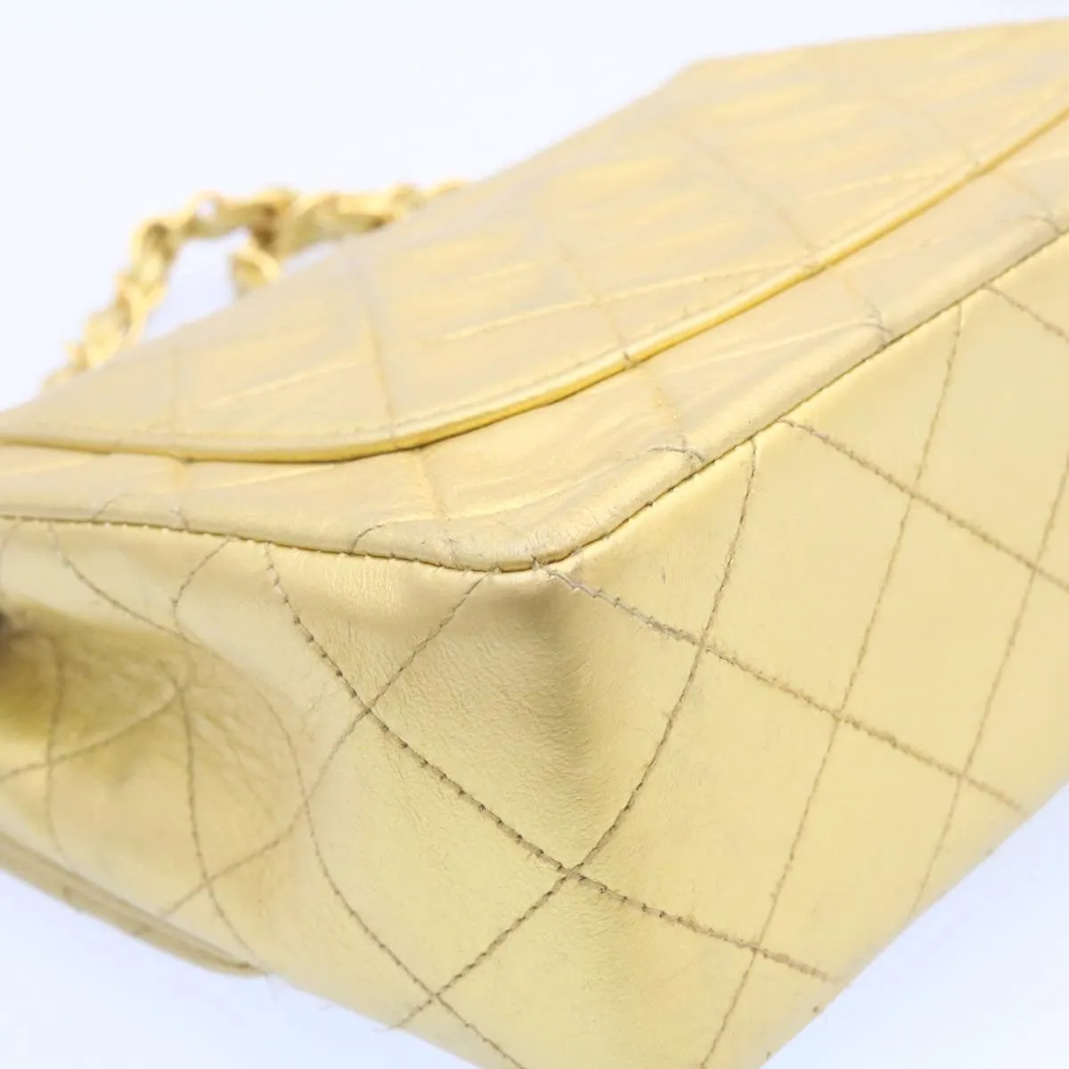Chanel Matelasse Chain Flap Shoulder Bag Leather Gold CC Auth 25305A