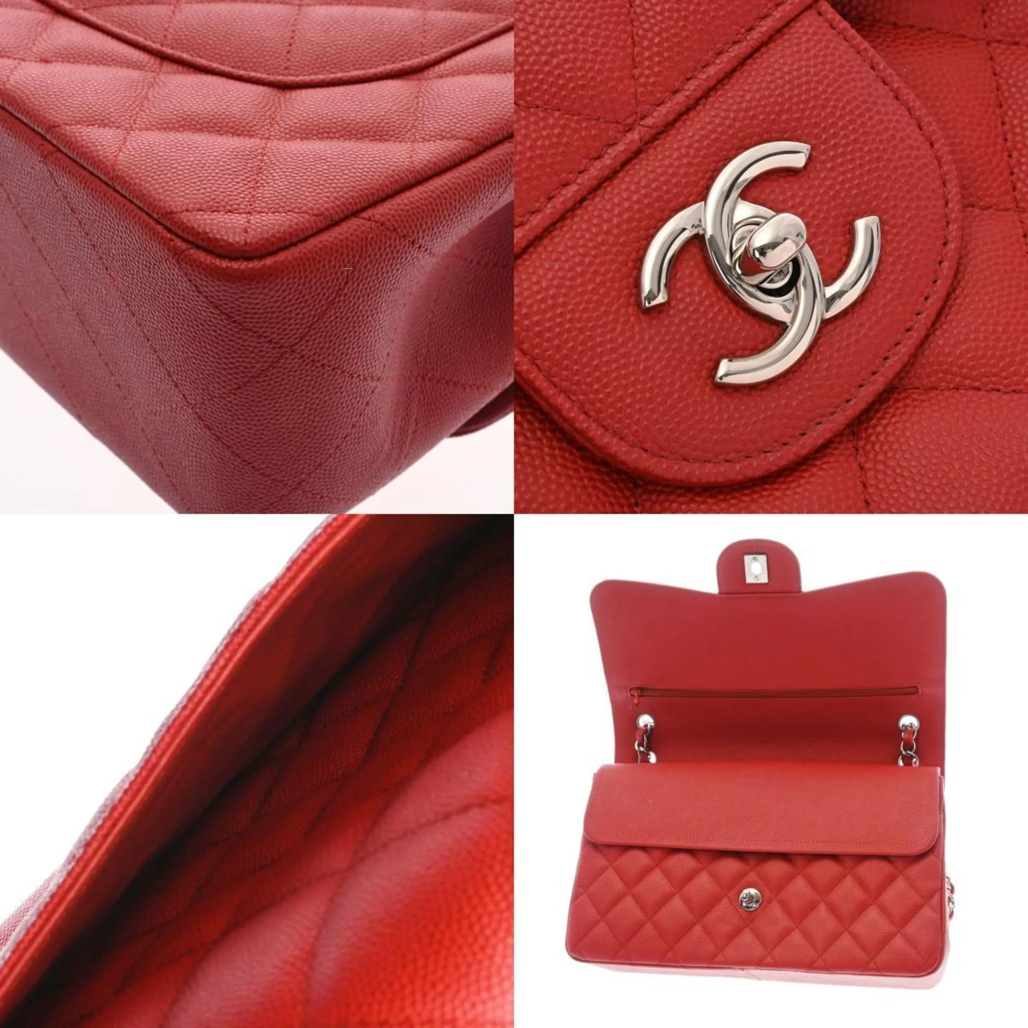 Chanel matelasse double flap chain shoulder 30 red ladies caviar skin Bag