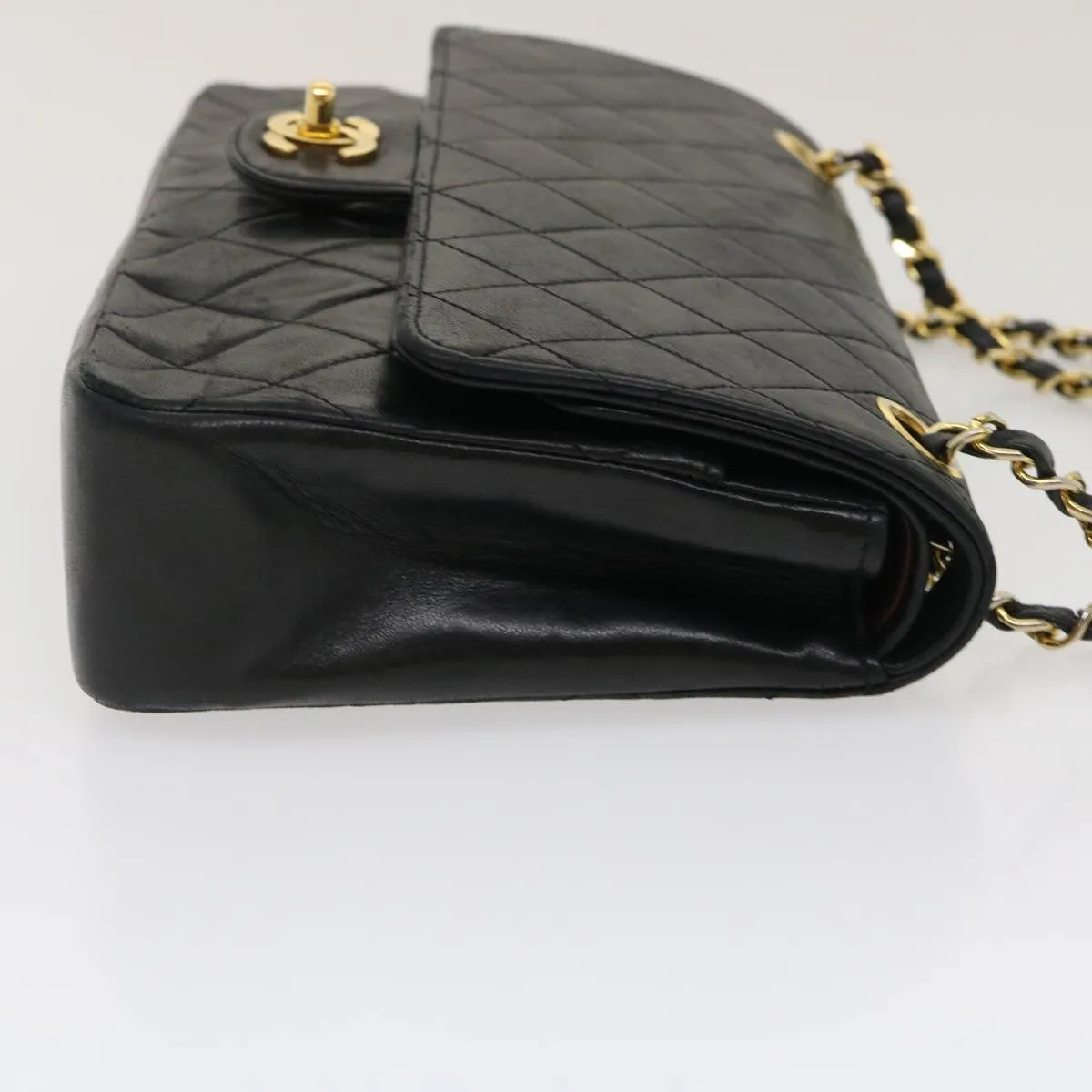 Chanel Matelasse25 Chain Double Flap Shoulder Bag Lamb Skin Black CC  lt425A