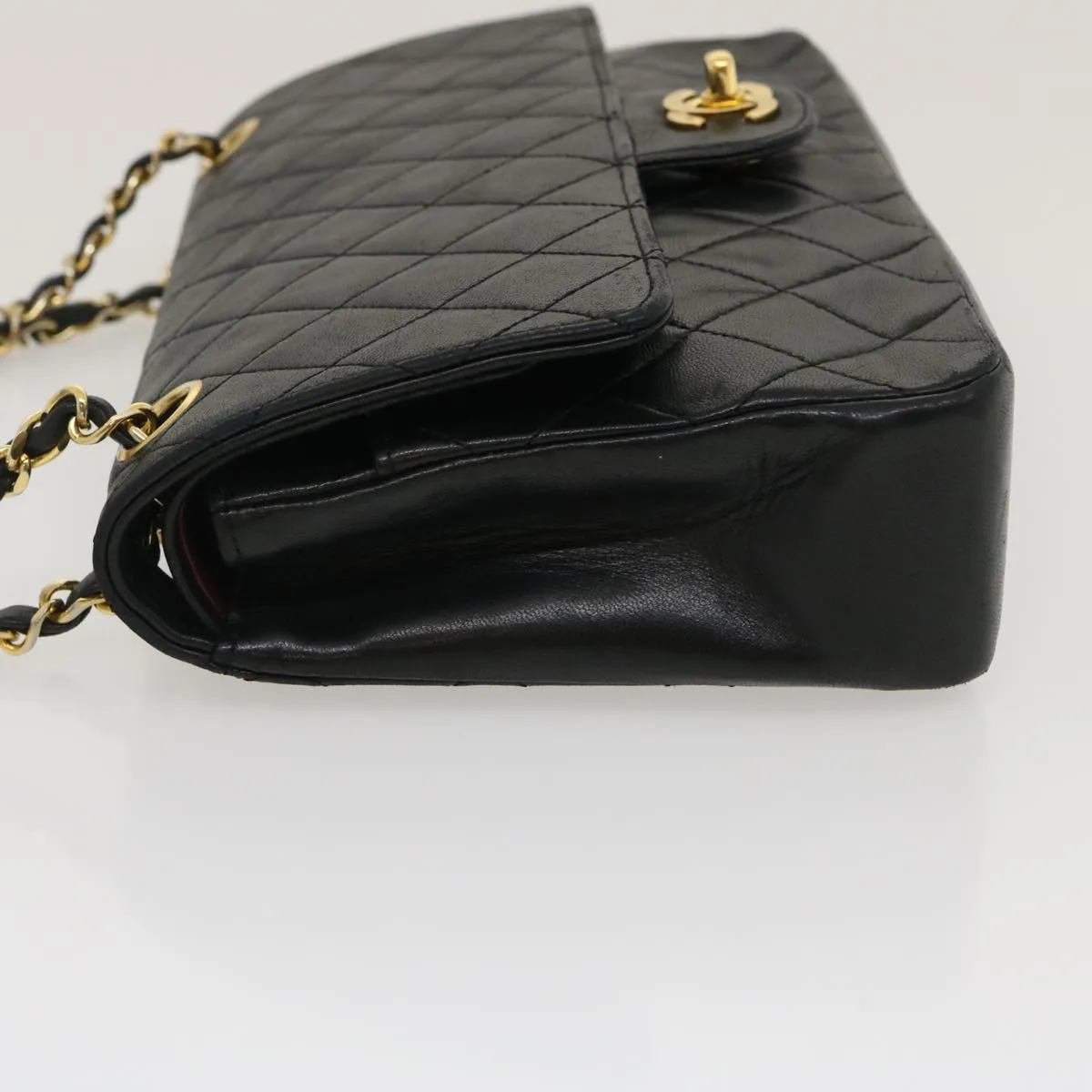 Chanel Matelasse25 Chain Double Flap Shoulder Bag Lamb Skin Black CC  lt425A